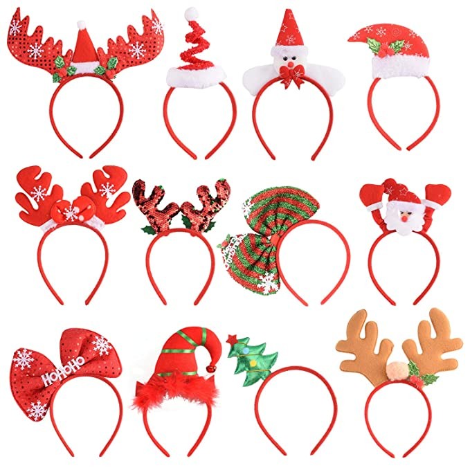 12 PCS Holiday Headbands,Cute Christmas head hat toppers ,Great Fun and Festive for Annual Holiday and Seasons Themes, Christmas Party,Christmas Dinner ,photos booth.
