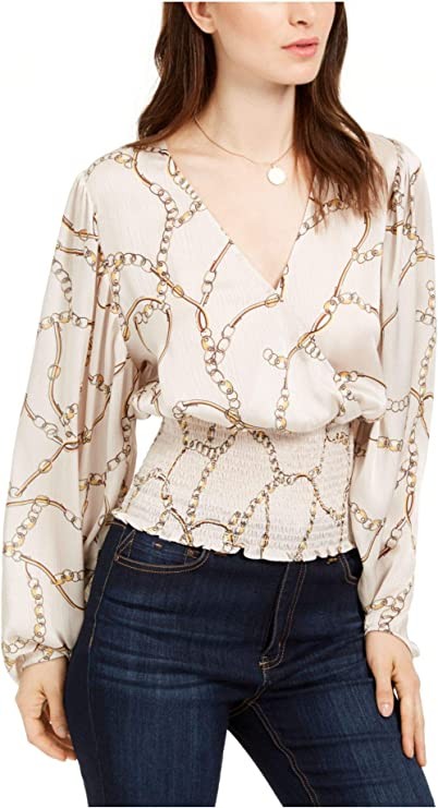 Leyden Gathered Bias Shirt - Tan Chain Large