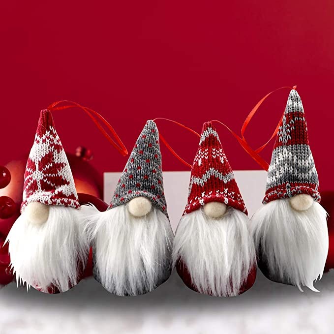 BLOCE Gnome Christmas Plush Ornaments Set, 4Pack Hanging Christmas Tree Decorations Home Decor, Swedish Tomte Elf Scandinavian Santa Gnome Plush Doll for Xmas Gifts