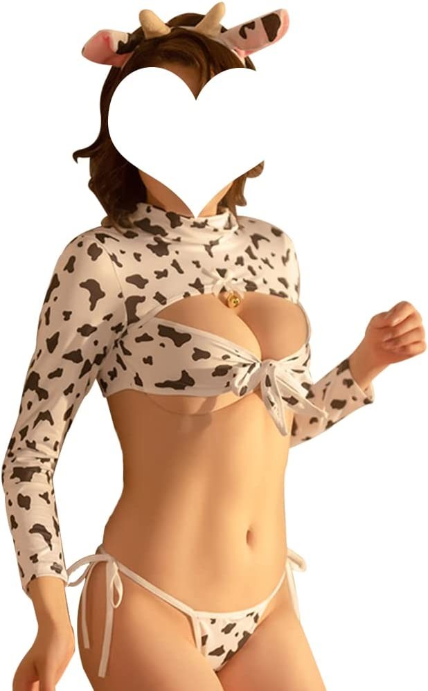 Women Sexy Maid Cosplay Lingerie Furry Milk Cow Costume Kawaii Anime Bikini Set Mini Leopard Bra and Panty Set